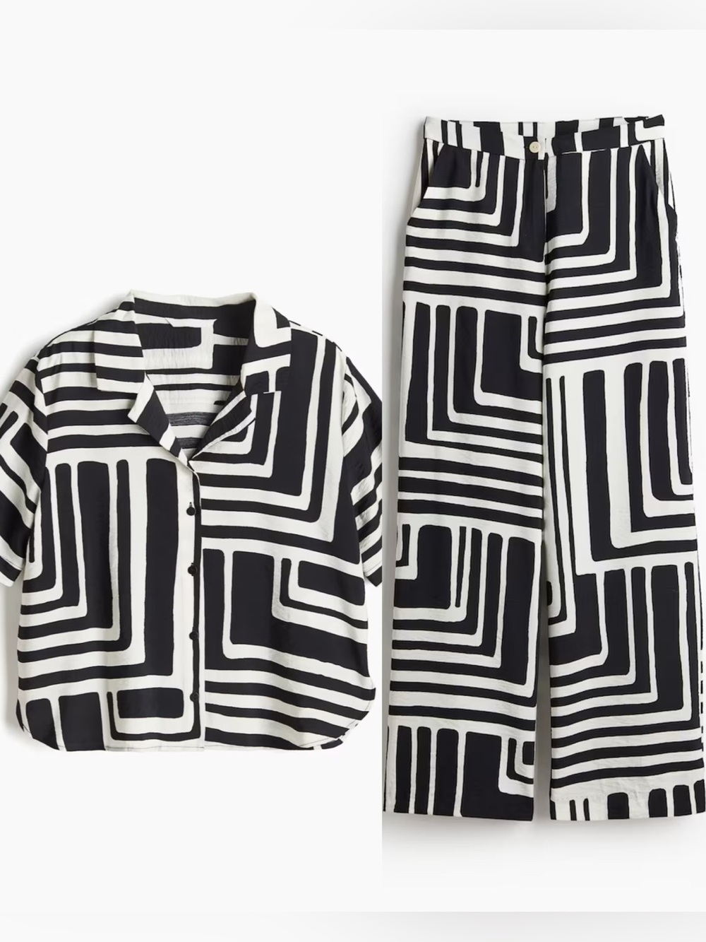 NWT H&M Resort Black & White Abstract Print Vacation Set Pants & Top Size M